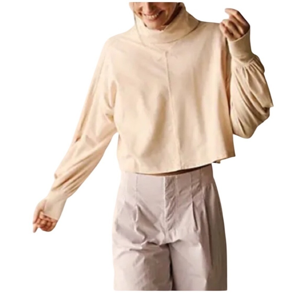 FP Movement by Free People Fell For You Layer Cropped Mock Neck, Oatmeal, Size S
